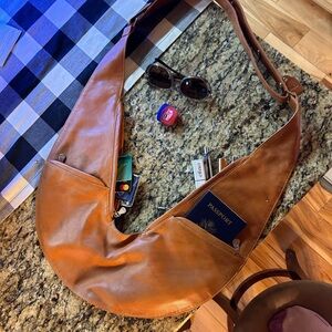 Sash bag cognac real leather